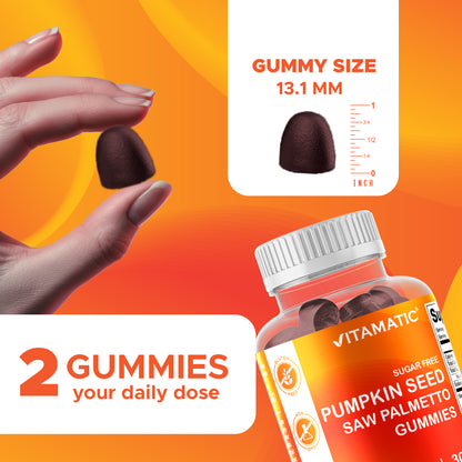 Sugar Free Pumpkin Seed 20:1 extract Gummies - Made with Saw Palmetto - Natural Raspberry Flavor - 60 Count