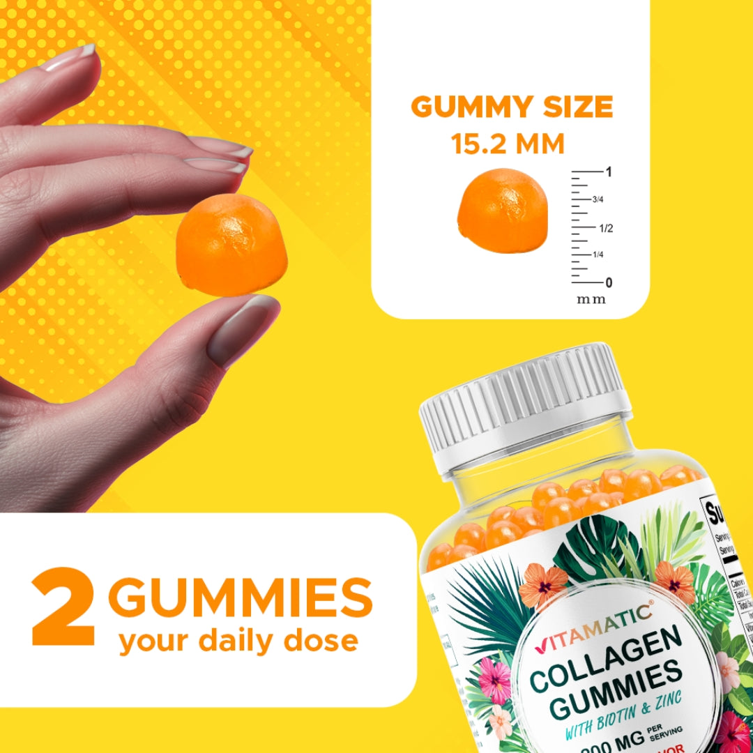 Hydrolyzed Collagen Gummies with Vitamin C, Zinc and Biotin, 200mg - 60 Gummies