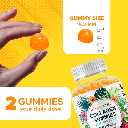 Hydrolyzed Collagen Gummies with Vitamin C, Zinc and Biotin, 200mg - 60 Gummies