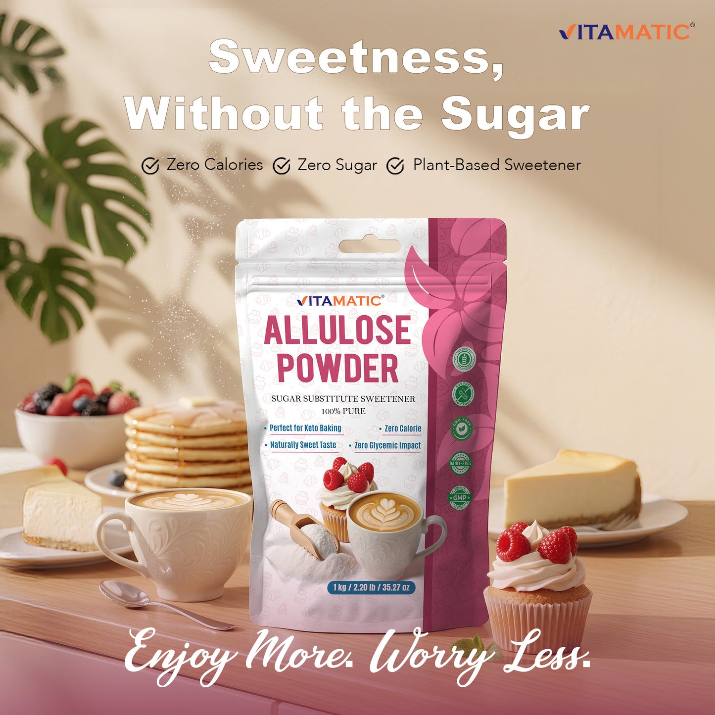 Allulose Powder 1 kg (2.2 lb) – Zero Calorie Sugar Substitute Sweetener – 1:1 Sugar Replacement