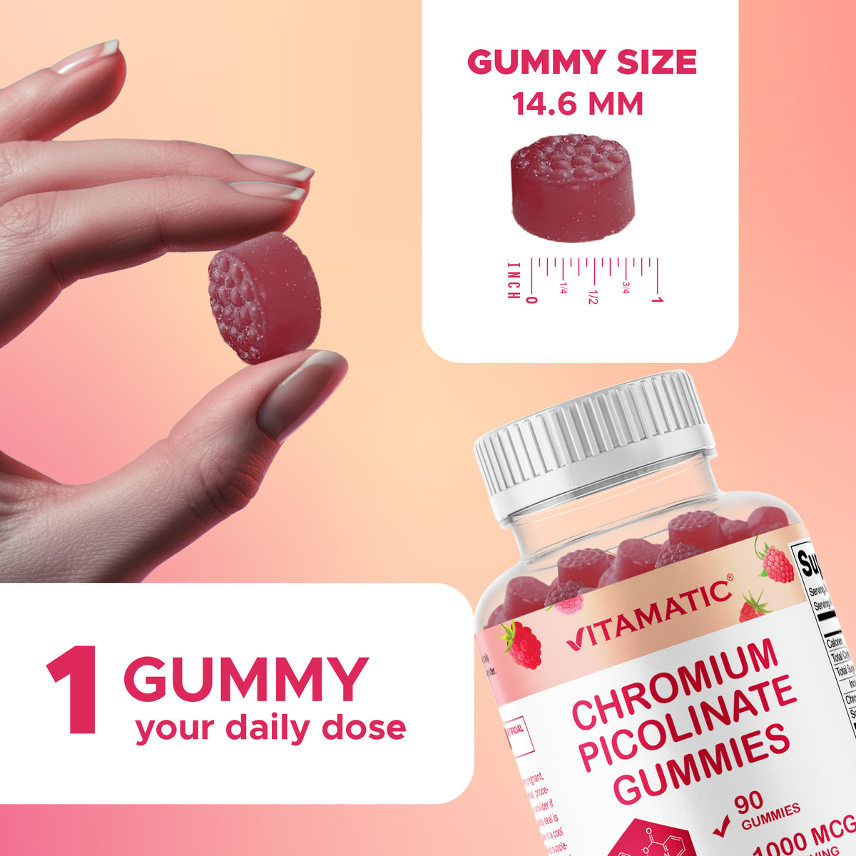 Vitamatic Chromium Picolinate 1000 mcg Per Serving Gummies, 90 Count