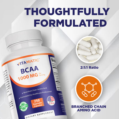 BCAA 1000 mg Per Serving (2:1:1) | 250 Veg Capsules
