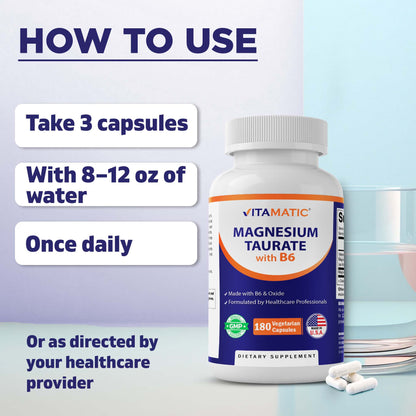 Vitamatic Magnesium Taurate with B6, 180 Veg Capsules