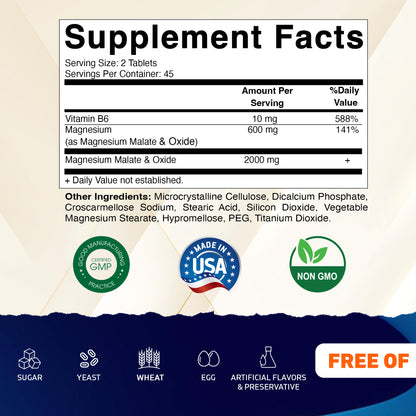 Magnesium Malate 2000mg 90 Vegetarian Tablets