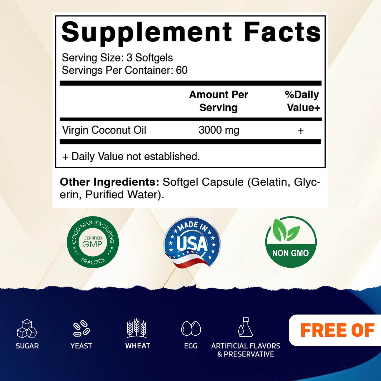 Virgin Coconut Oil 3000 mg Per Serving | 180 Softgels