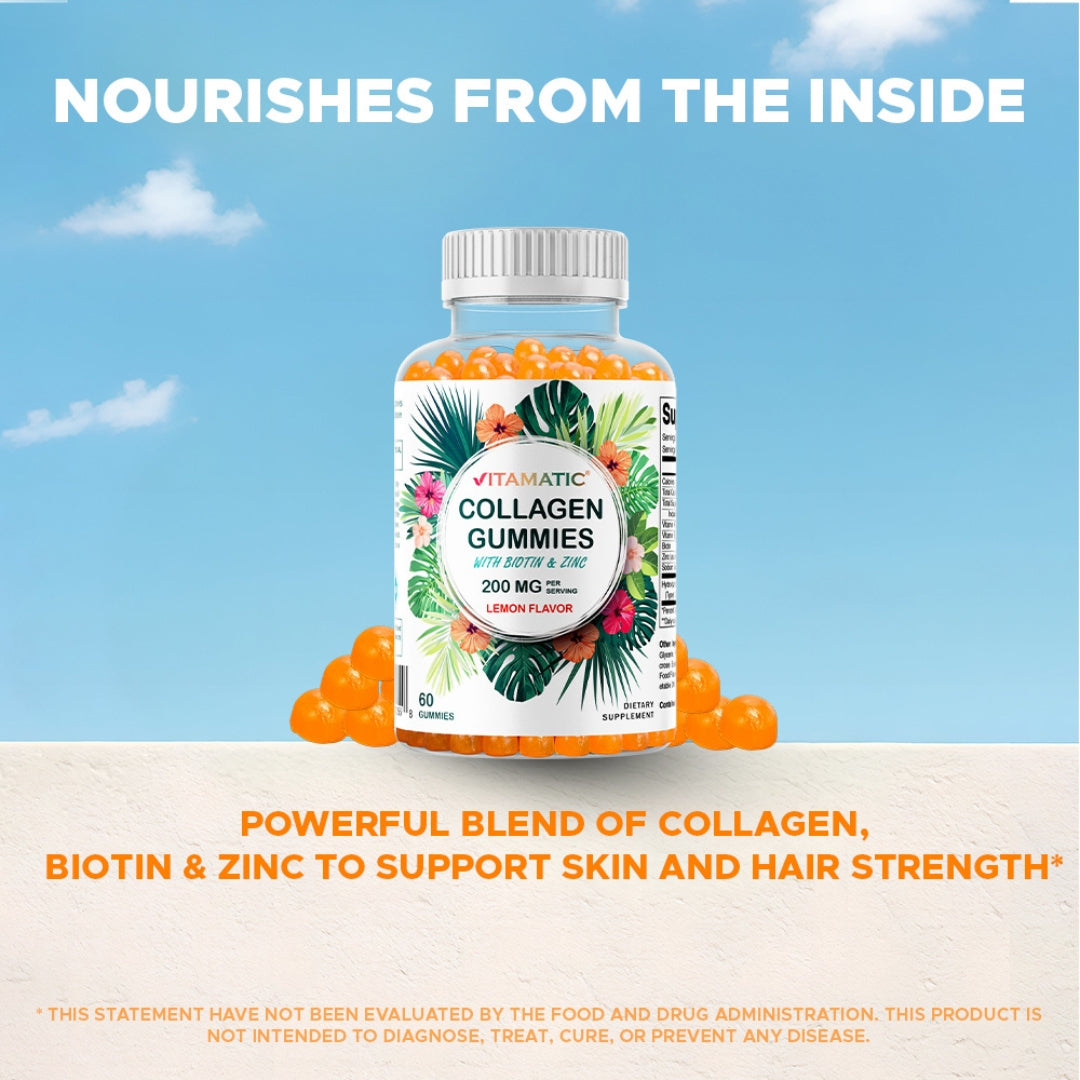 Hydrolyzed Collagen Gummies with Vitamin C, Zinc and Biotin, 200mg - 60 Gummies