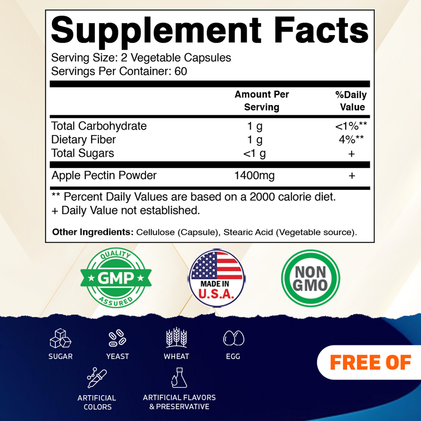 Apple Pectin 1400 mg Per Serving 120 Vegetarian Capsules