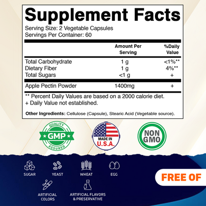 Apple Pectin 1400 mg Per Serving 120 Vegetarian Capsules