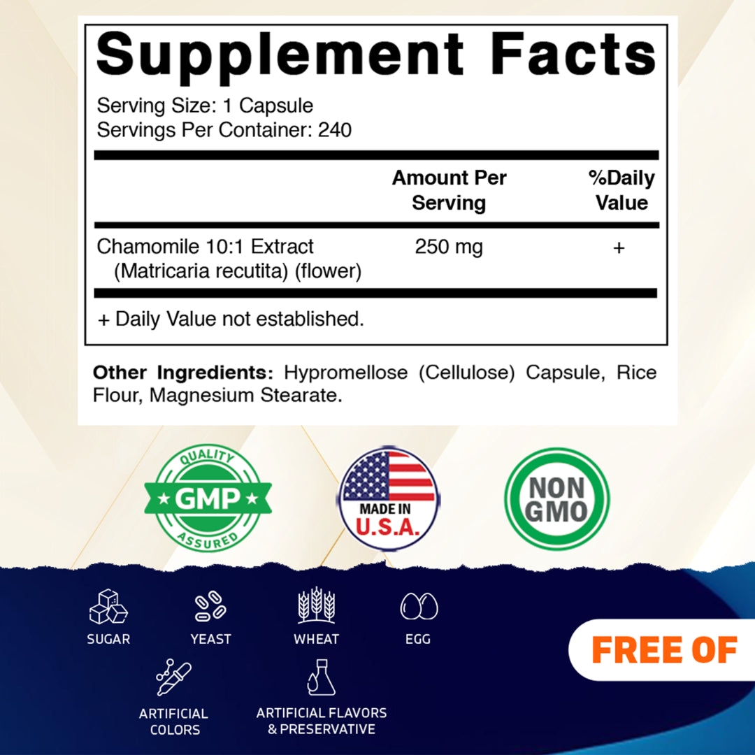 Vitamatic Chamomile 250 mg 10:1 Extract - 240 Veg Capsules - Non-GMO & Gluten Free
