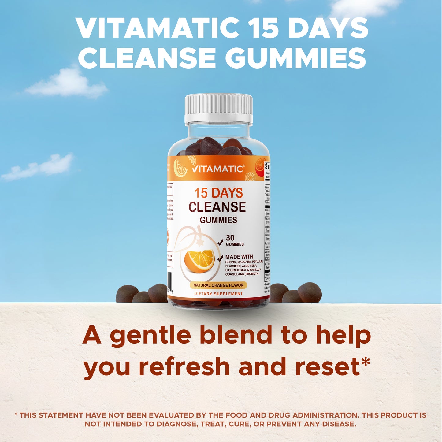 Vitamatic 15 Day Cleanse Gummies with Senna + Psyllium, 60ct