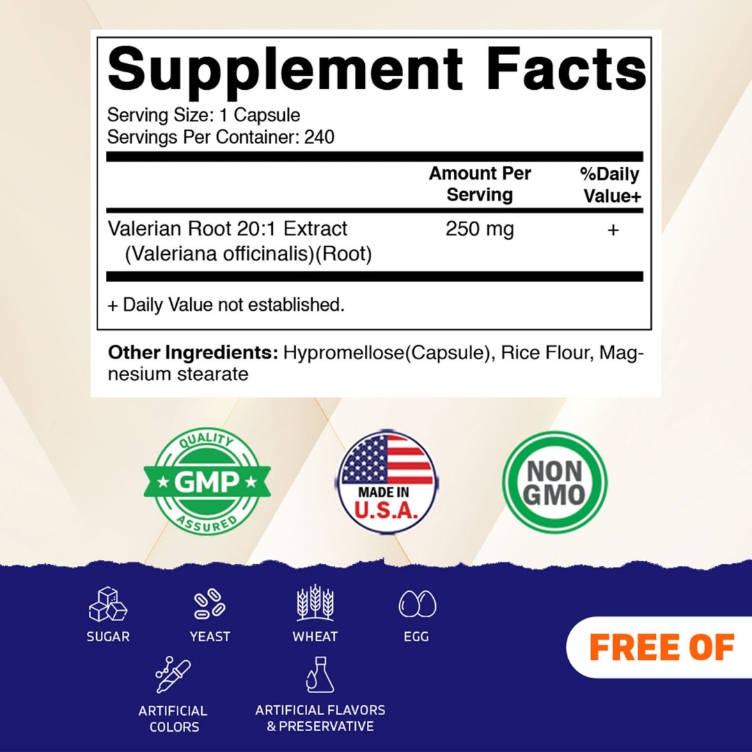 Vitamatic Valerian Root Extract 20:1 – Concentrated Botanical Extract Capsules – Non-GMO, Gluten Free – 240 Capsules