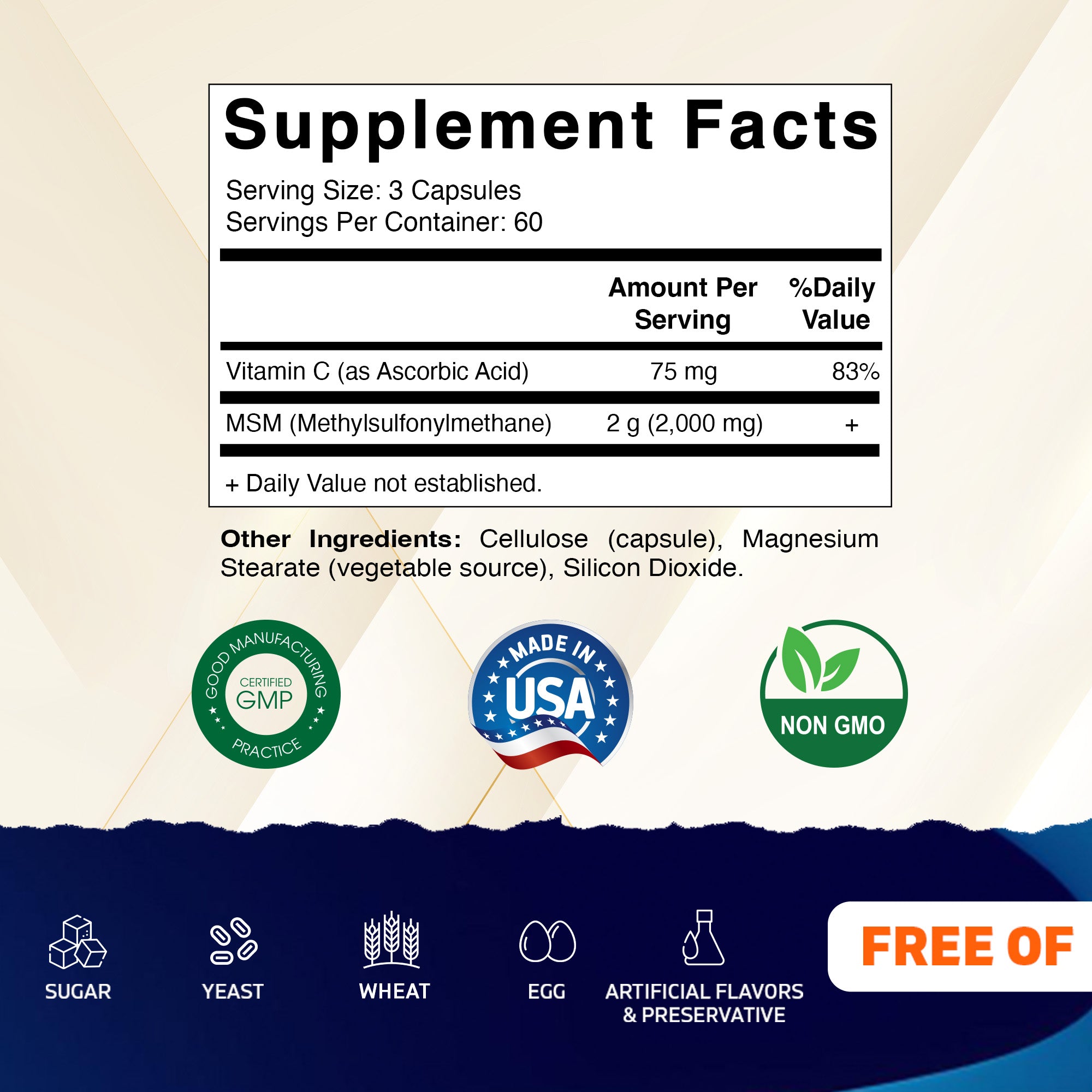 MSM 2000 mg with Vitamin C 75mg - 180 Veg Capsules – Vitamatic