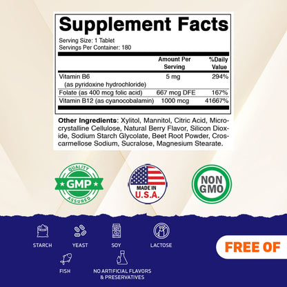 Folic Acid B6 & B12 - 180 Tablets