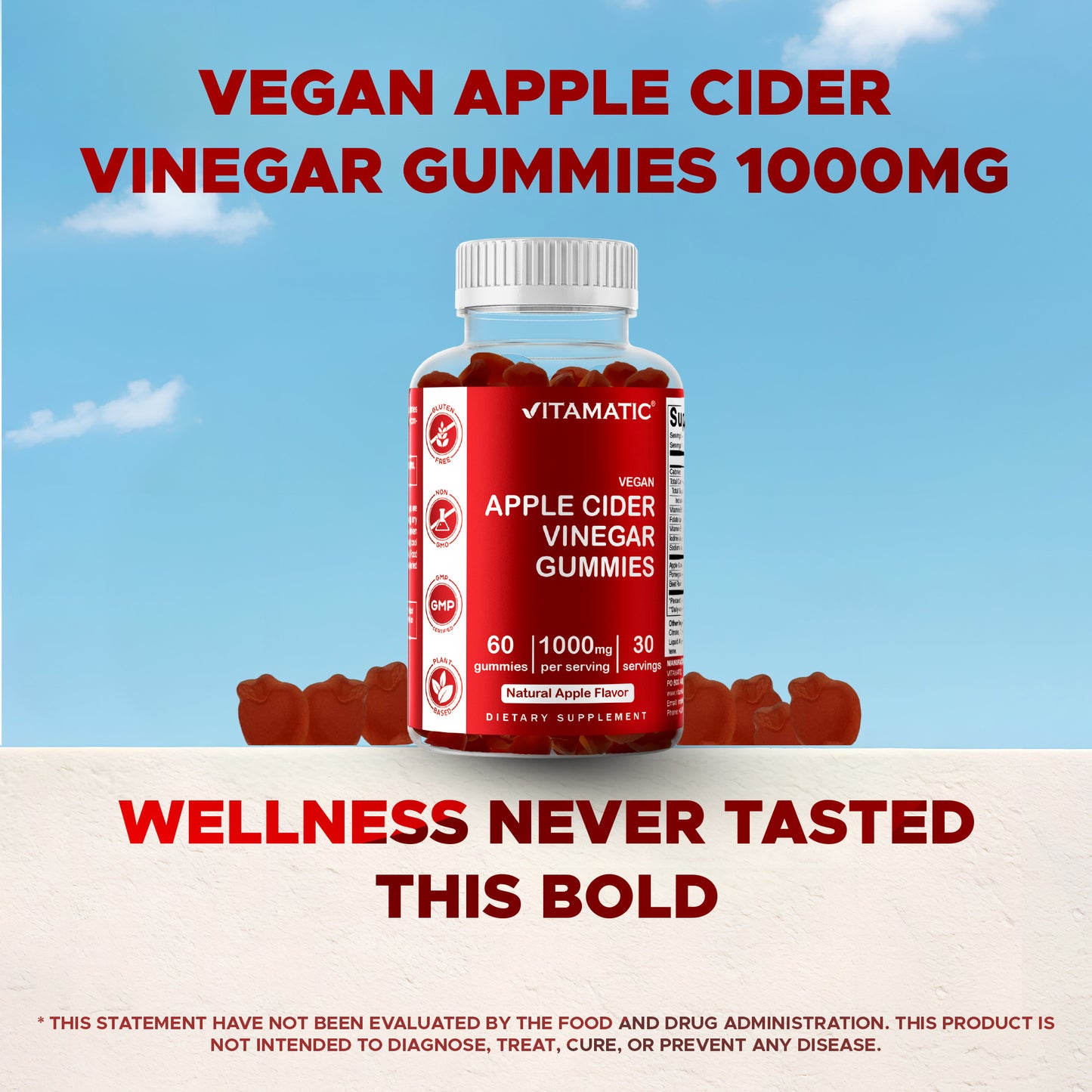 Apple Cider Vinegar  1000mg 60 Vegan Gummies