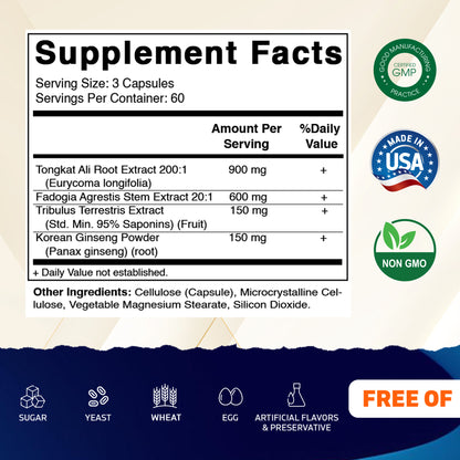 Tongkat Ali Extract 200 :1 Extract for Men (Longjack) Eurycoma Longifolia  1800 mg - 180 Capsules