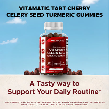 Vitamatic Tart Cherry (360 mg) with Celery Seed (30 mg) 10:1 Extract & Turmeric 20:1 Extract (10 mg) - (Per Serving/2 Gummies) - 60 Gummies