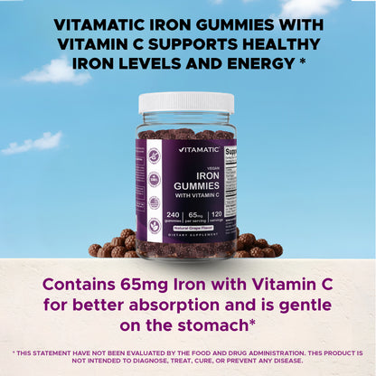 Vitamatic Iron 65mg Per Serving Gummies for Women & Men, 240 Count