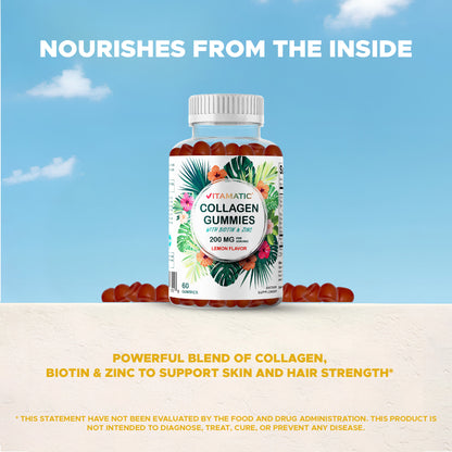 Hydrolyzed Collagen Gummies with Vitamin C, Zinc and Biotin, 200mg - 60 Gummies
