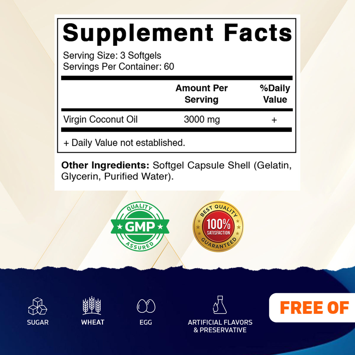 Virgin Coconut Oil 3000mg Per Serving, 180 Softgels