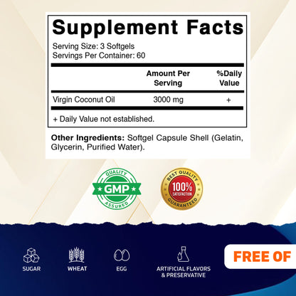 Virgin Coconut Oil 3000mg Per Serving, 180 Softgels