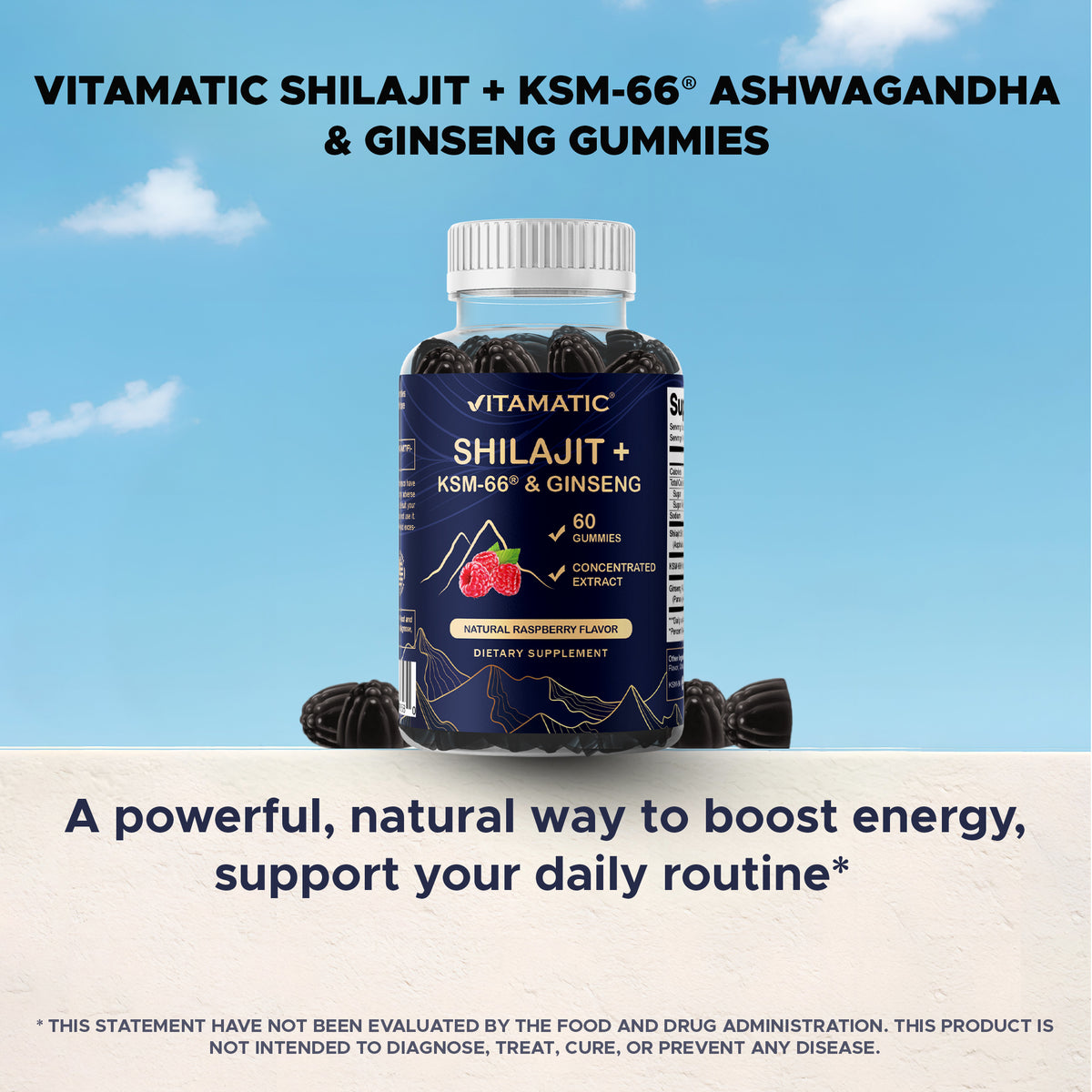 Shilajit + KSM-66® Ashwagandha & Ginseng, 60ct Gummies