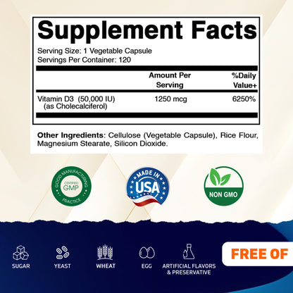 Vitamin D3 50000 IU Weekly Dose - 60 Veggie Capsules