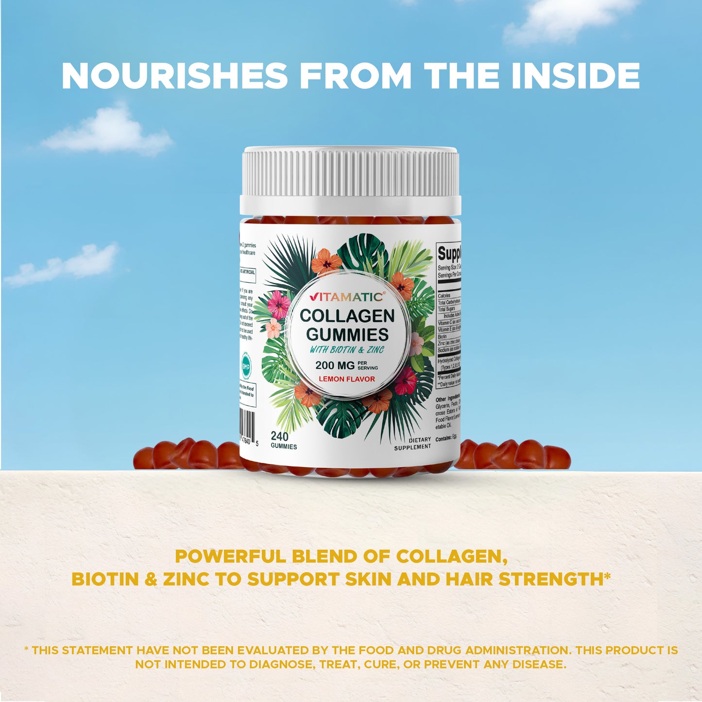 Hydrolyzed Collagen Gummies with Vitamin C, Zinc and Biotin, 200 mg per serving - 240 Gummies