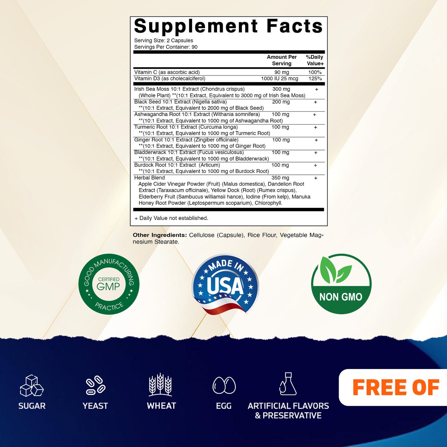 Sea Moss 3000mg with Black Seed Oil, Ashwagandha,  Turmeric, Bladderwrack, Burdock - 180 Veg Capsules