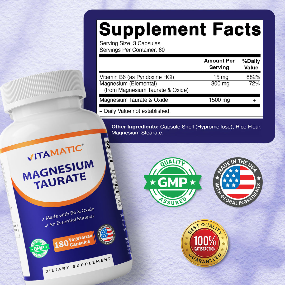 Magnesium Taurate with B6, 180 Veg Capsules