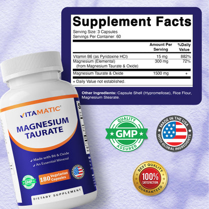 Magnesium Taurate with B6, 180 Veg Capsules