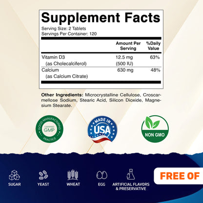 Vitamatic Calcium Citrate with Vitamin D3 – 240 Tablets – High Absorption Calcium Citrate with D3 – Non-GMO, Gluten-Free