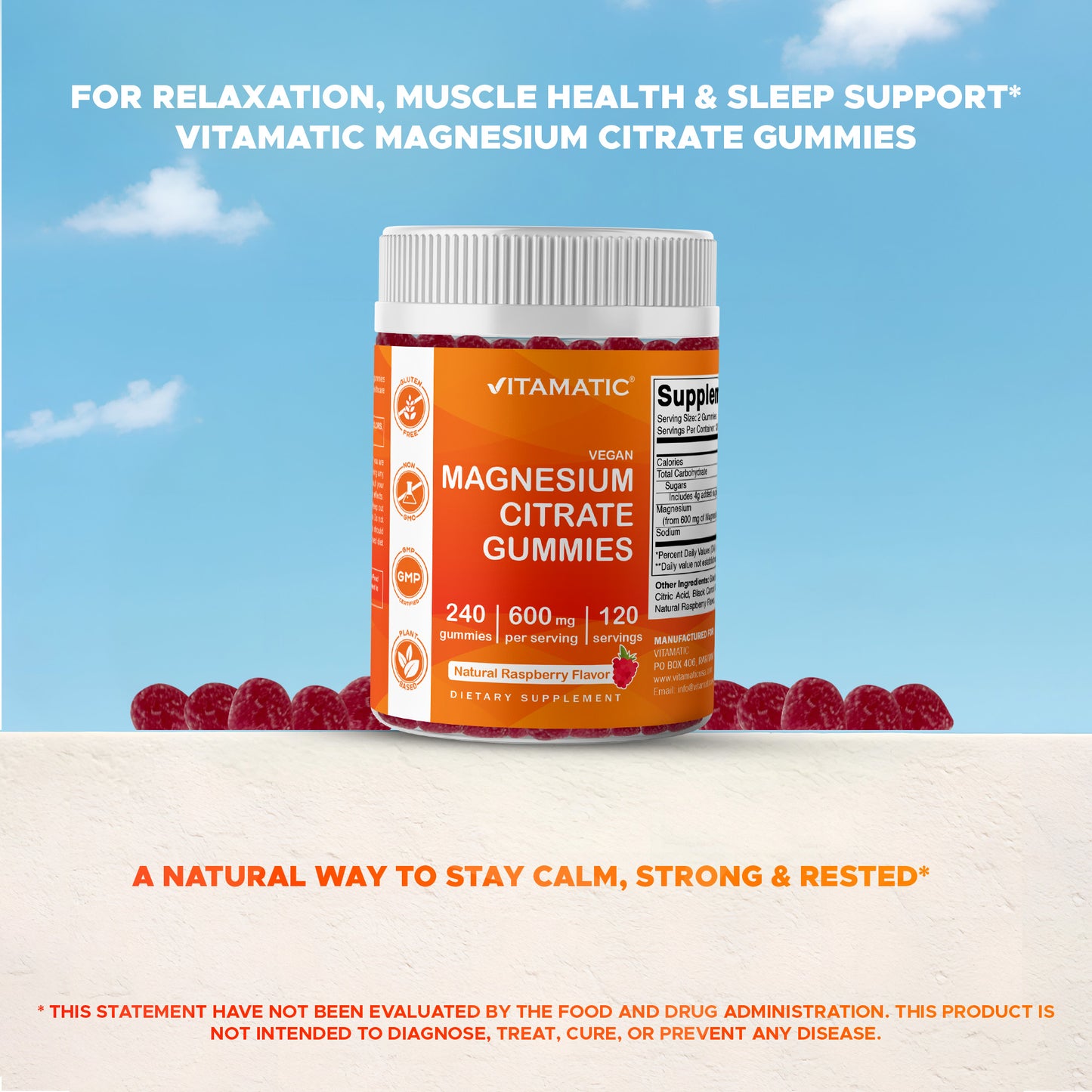 Magnesium Citrate Gummies 600mg per Serving - 240 Count