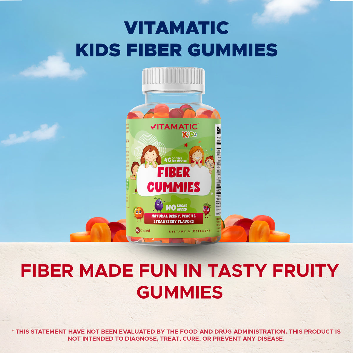 Kids Fiber Prebiotic Gummies, 60 Gummies