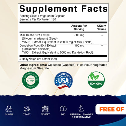 Milk Thistle with Dandelion Root - 180 Vegetarian Capsules