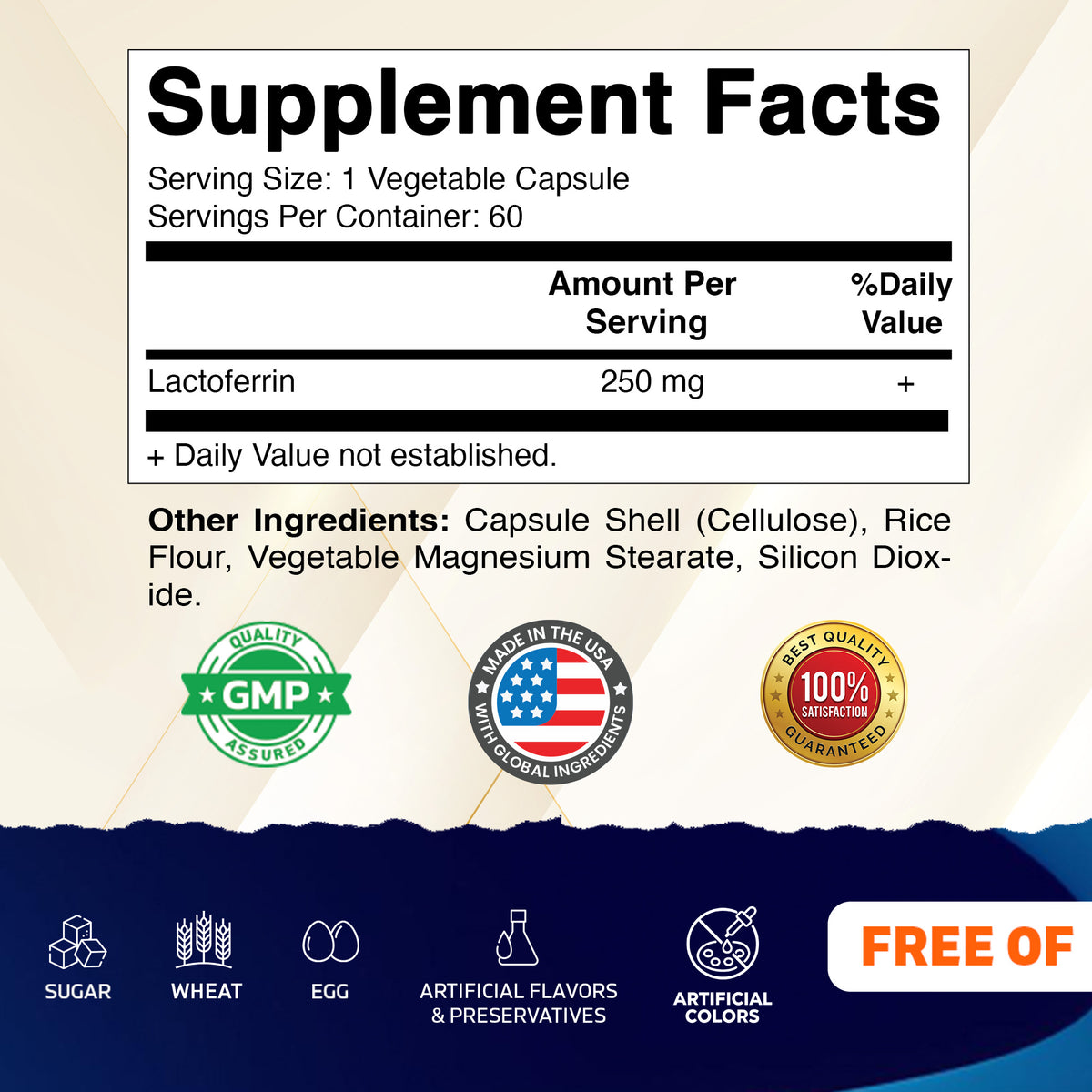 Vitamatic Lactoferrin 250mg Supplement, 60 Veg Capsules