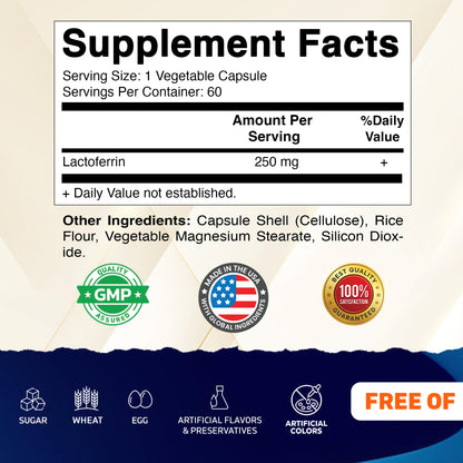 Vitamatic Lactoferrin 250mg Supplement, 60 Veg Capsules