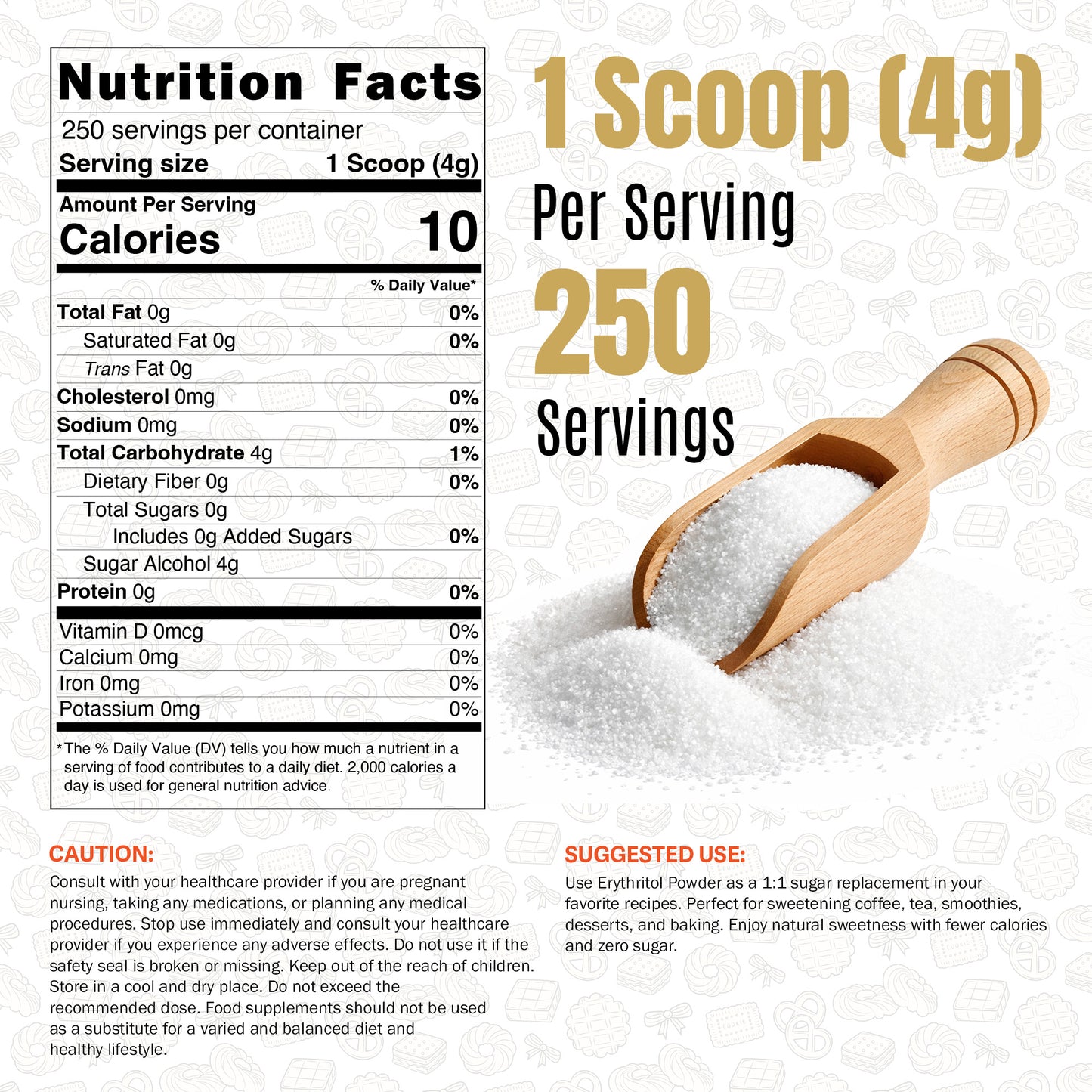 Erythritol Powder 1 kg (2.2 lb) - 100% Pure Sugar Substitute Sweetener – Non-GMO, Gluten Free