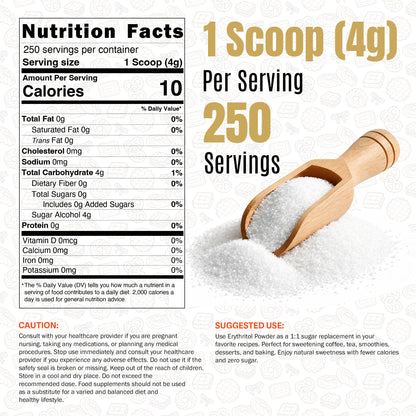 Erythritol Powder 1 kg (2.2 lb) - 100% Pure Sugar Substitute Sweetener – Non-GMO, Gluten Free