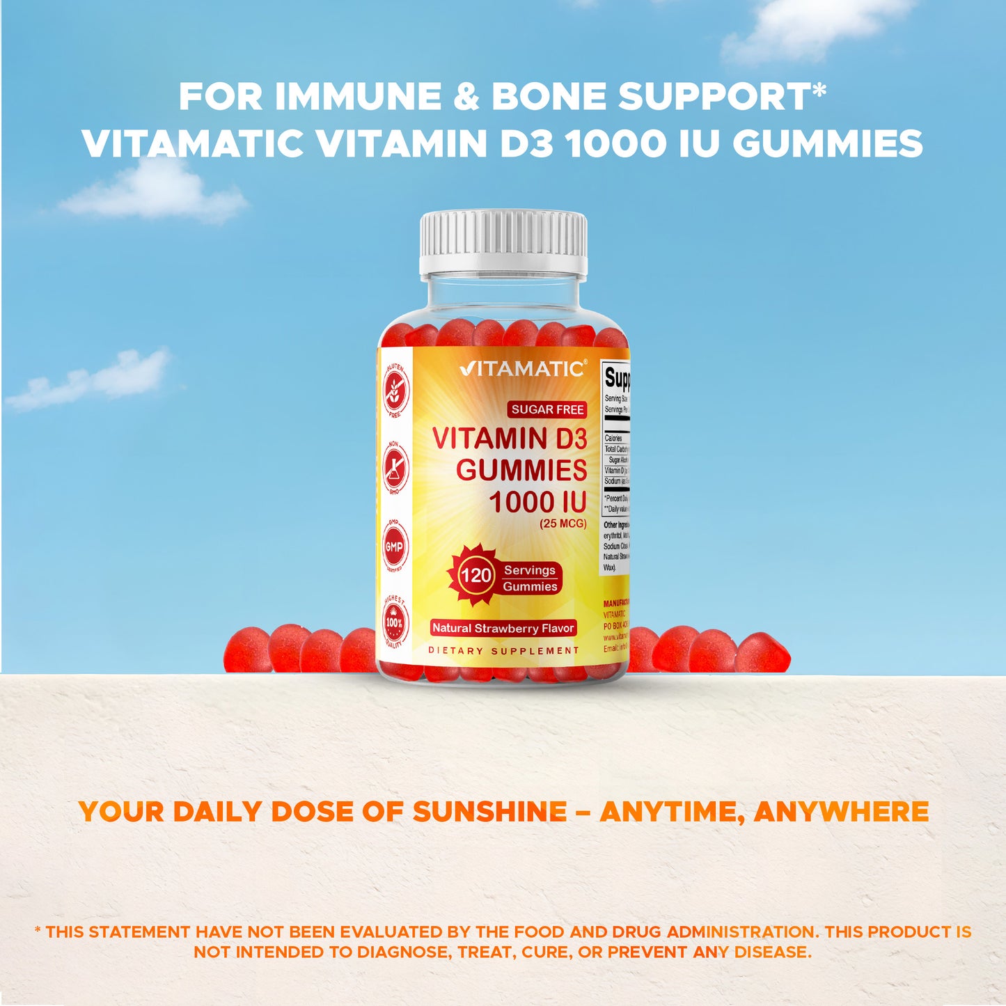 Sugar Free Vitamin D3 1000 IU - 120 Gummies