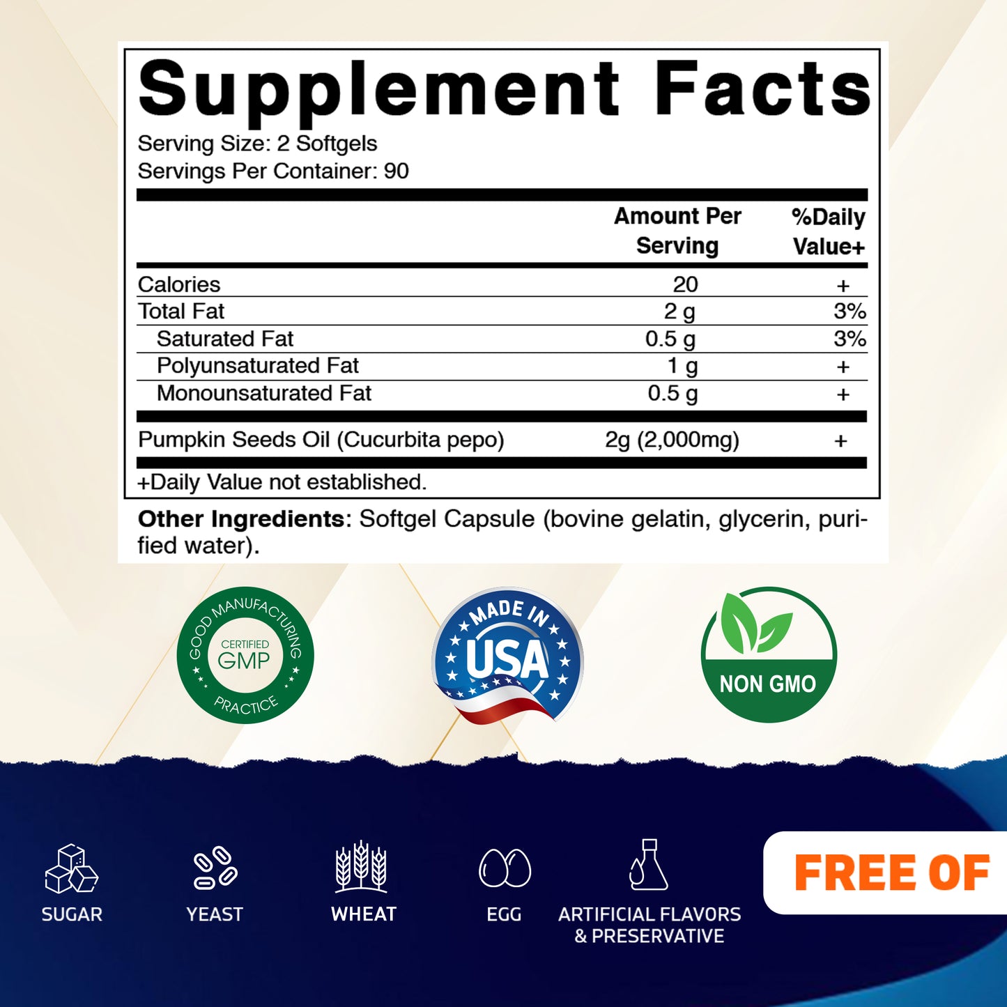Pumpkin Seed Oil 2000mg Softgel - 180 Softgels