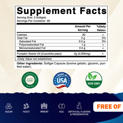 Pumpkin Seed Oil 2000mg Softgel - 180 Softgels