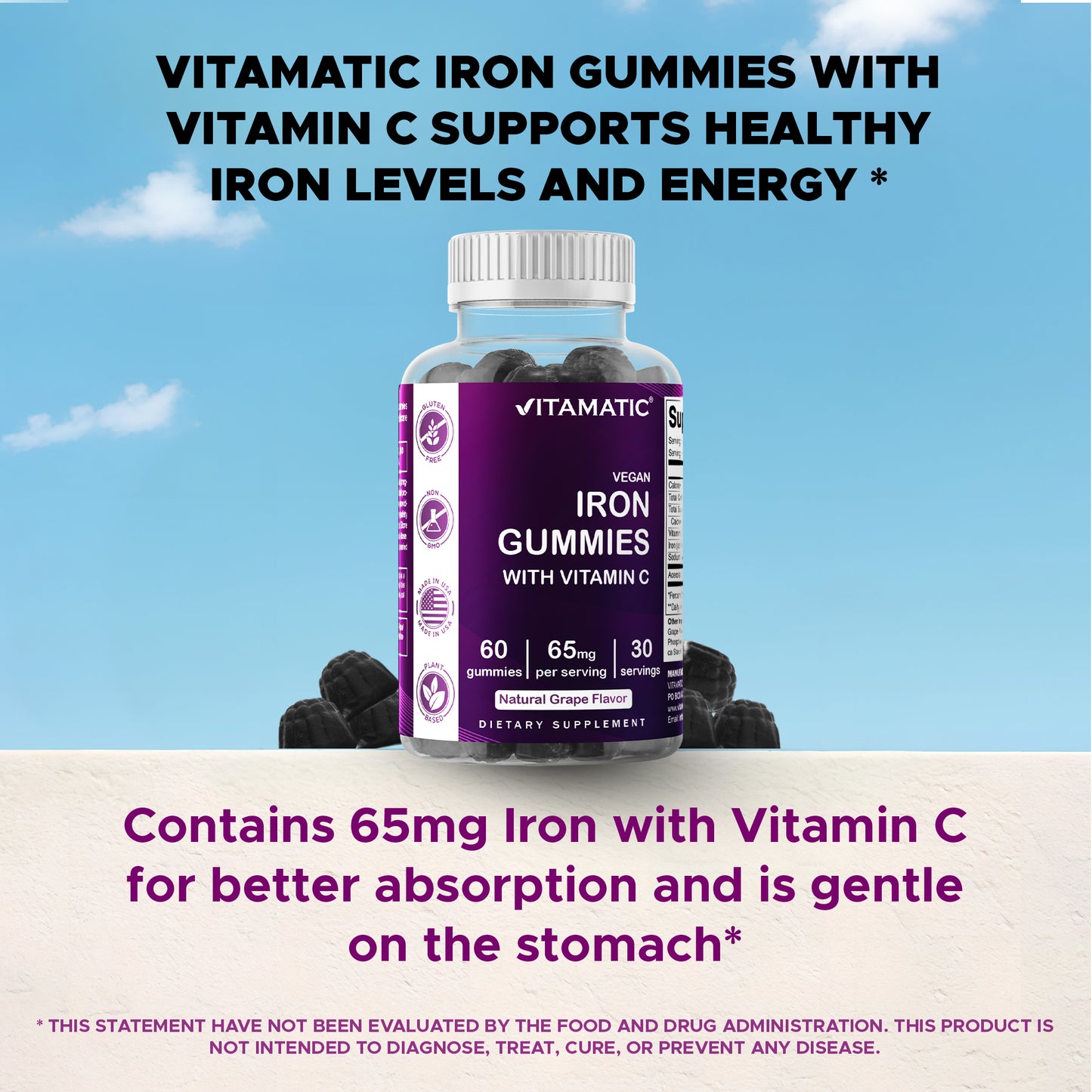 Iron 65mg with Vitamin C - 60 Gummies
