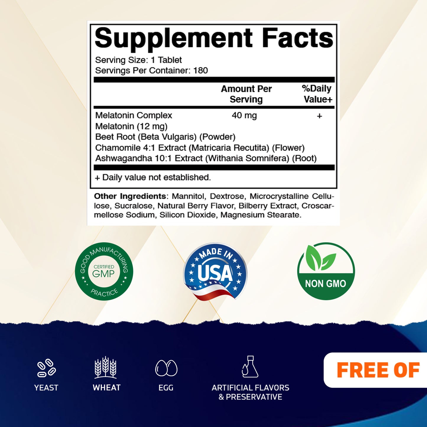 Vitamatic Fast Dissolve Melatonin Complex 40 mg – Natural Berry Flavor – 180 Tablets