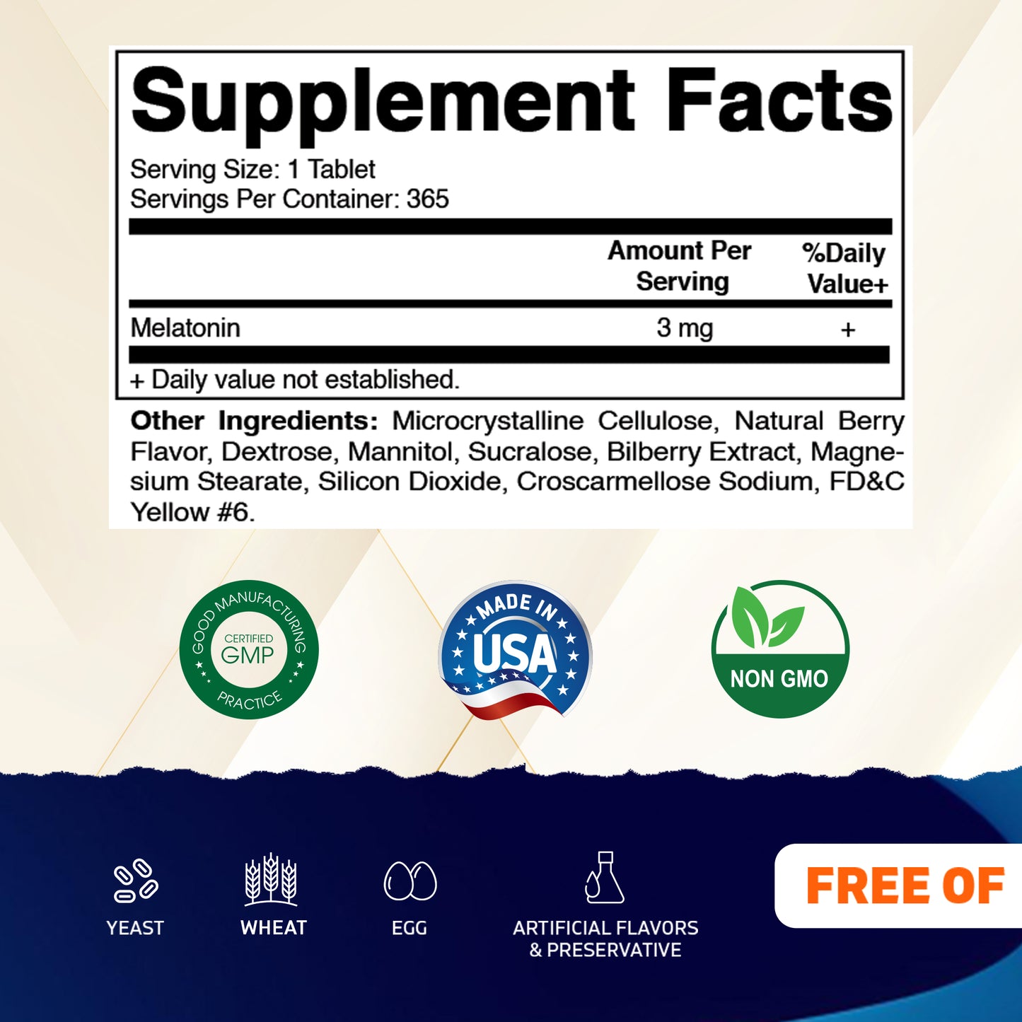 Melatonin 3mg - 365 Fast Dissolve Tablets