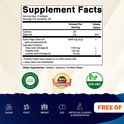 Vitamatic Extra Virgin Olive Oil 2000 mg Per Serving – 120 Softgels | Great Source of Omega 6 & 9