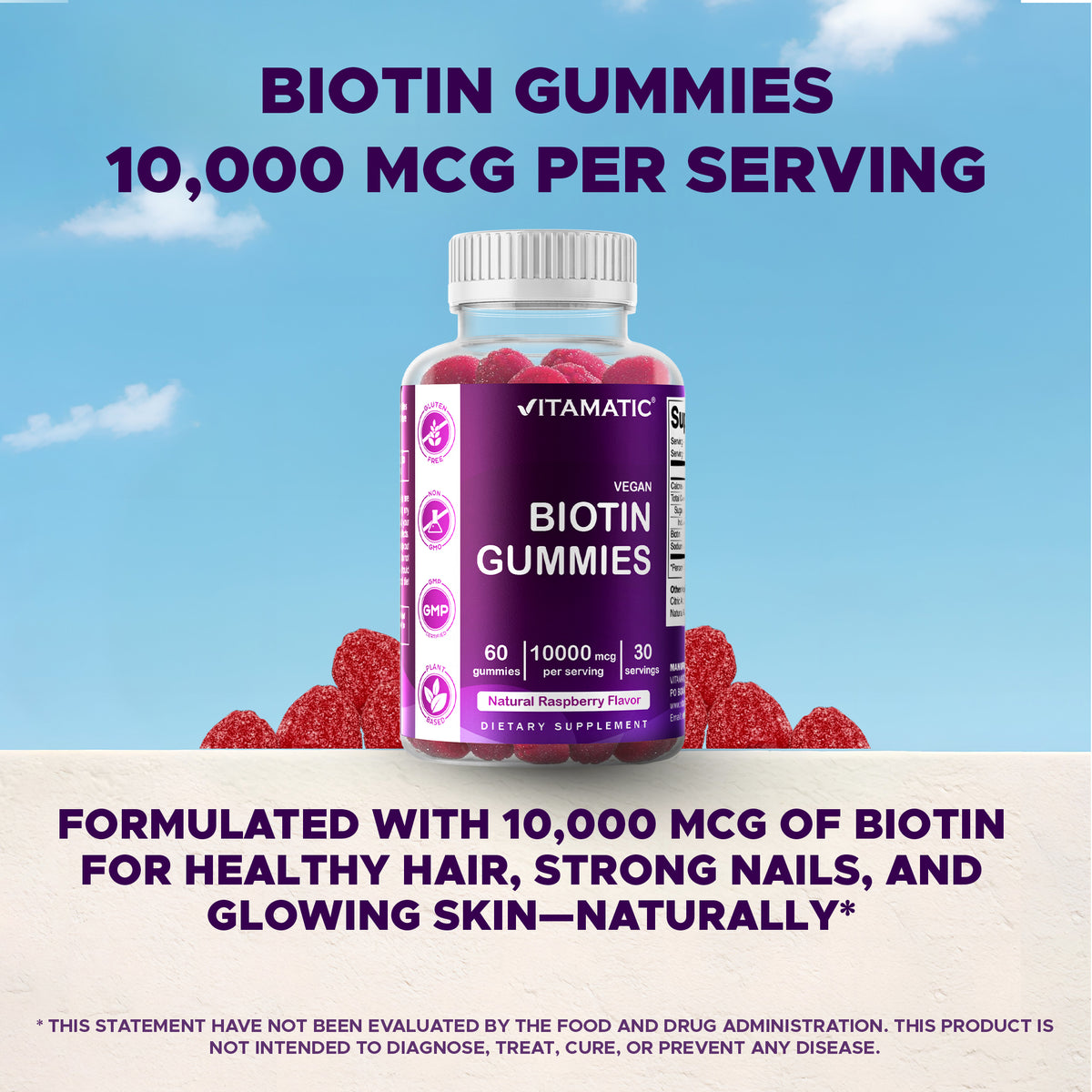 Biotin 10,000 mcg per Serving Gummies