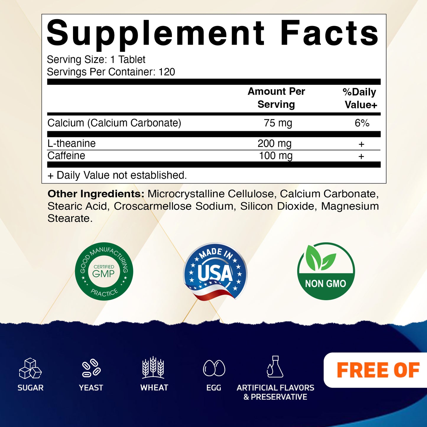 L-Theanine 200mg with Caffeine 100mg - 120 Tablets