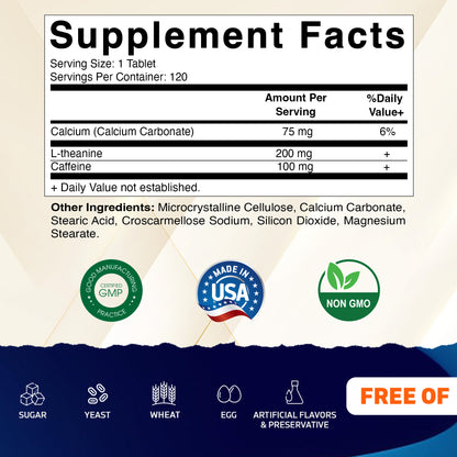 L-Theanine 200mg with Caffeine 100mg - 120 Tablets
