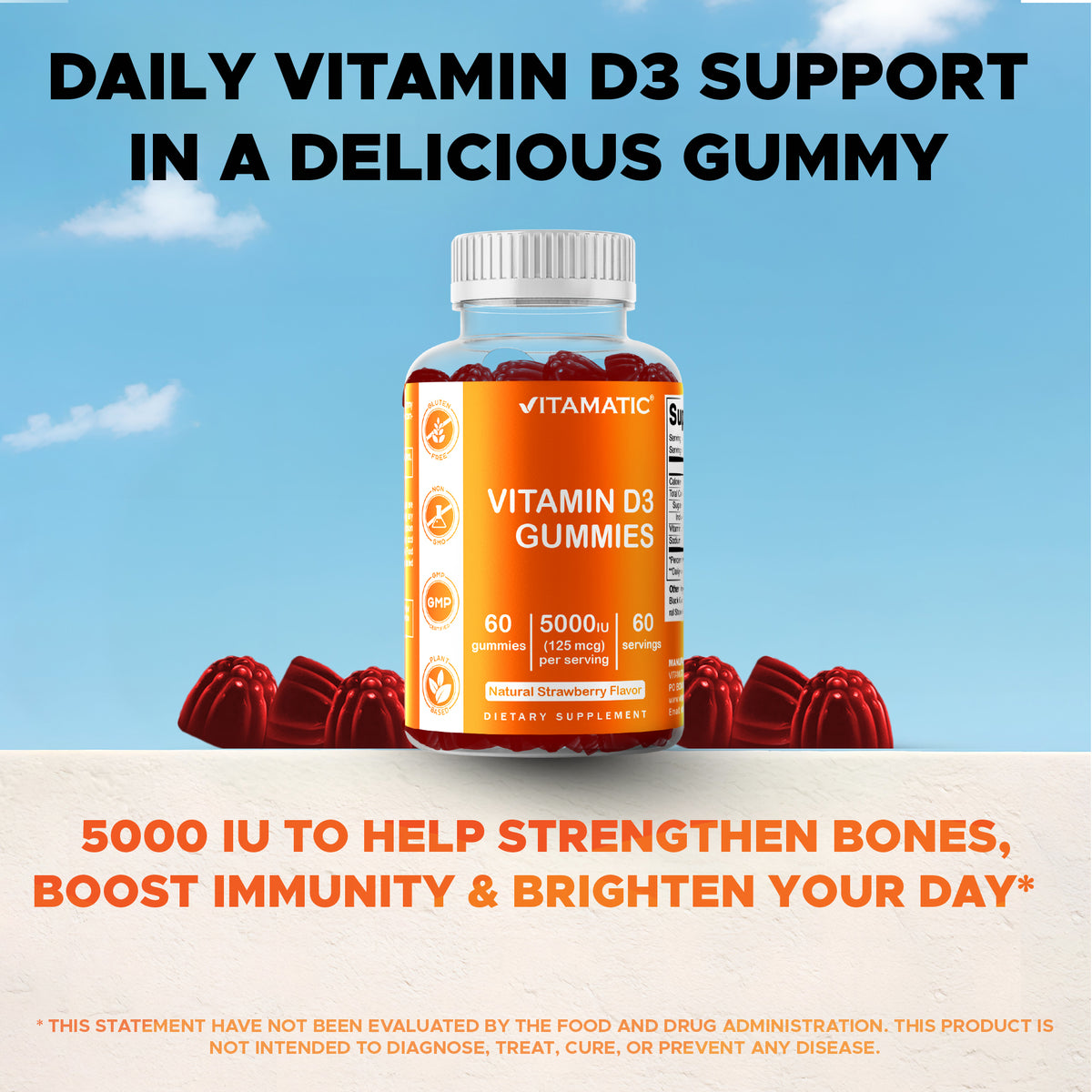 Vitamatic Vitamin D3 5000 IU Gummies, 60 Ct