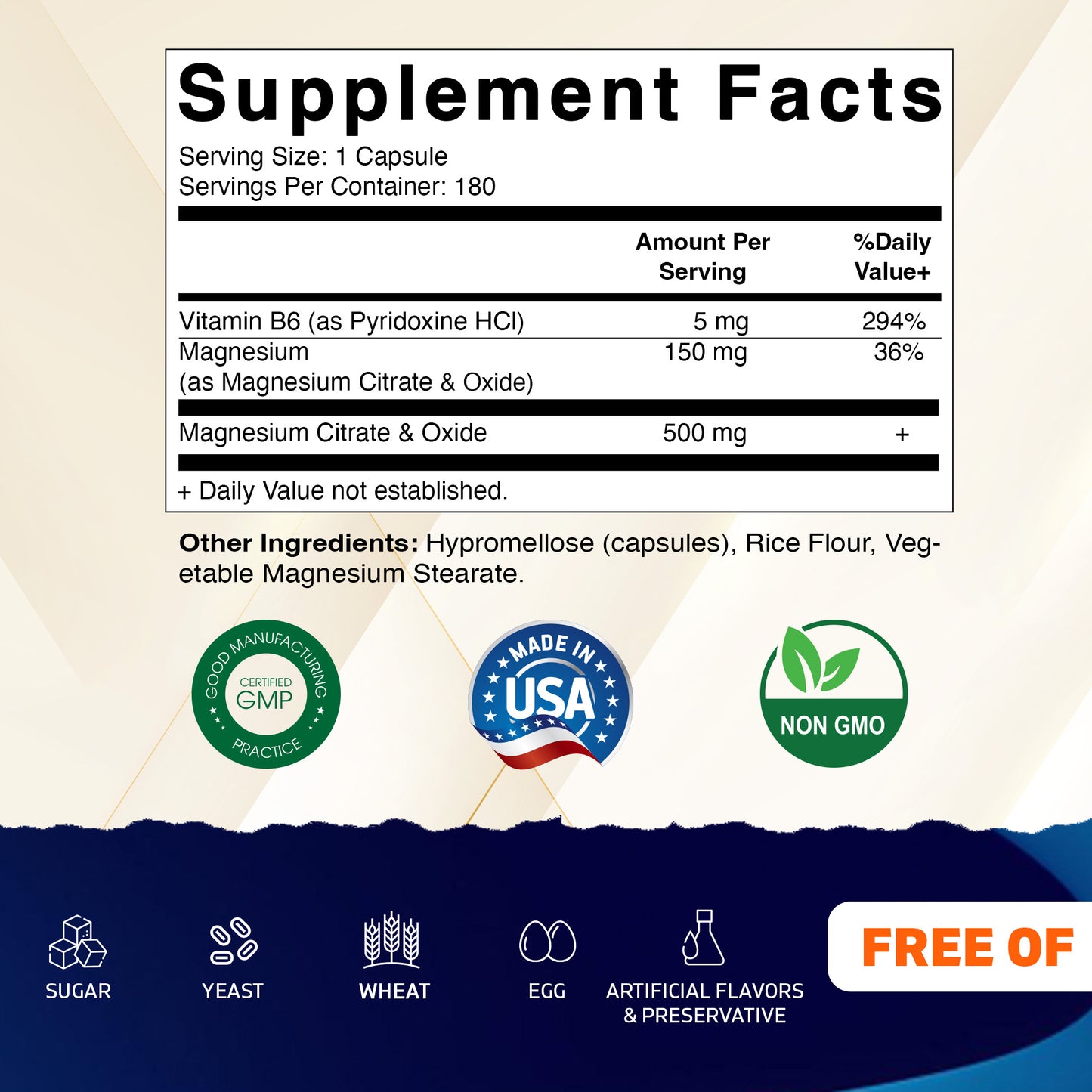 Magnesium Citrate 500mg per Serving 180 Vegetarian Capsules